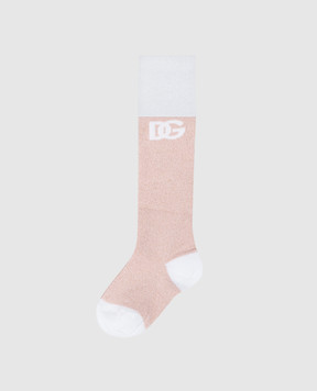 Dolce&Gabbana Children's pink lurex knee high boots with logo LBKA34JFMLY