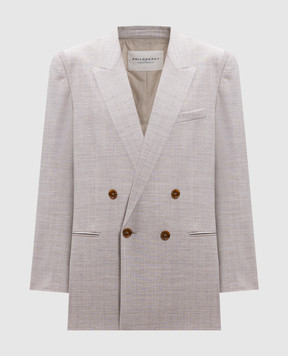 Philosophy di Lorenzo Serafini Gray double-breasted jacket with wool and linen A05030726