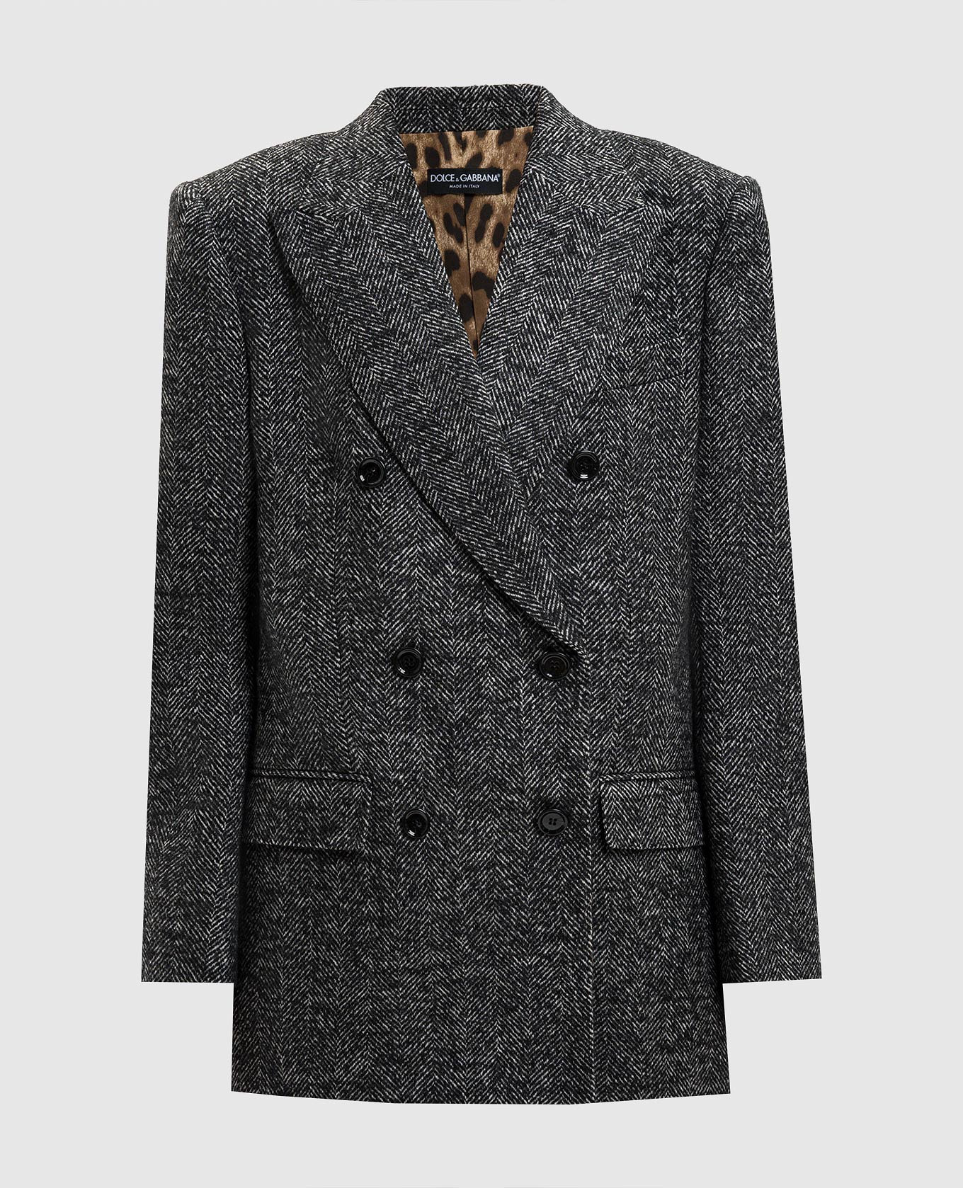 

Gray double-breasted jacket with patterned wool Dolce&Gabbana, Grey