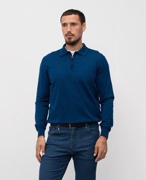 Stefano Ricci Blue wool, silk and cashmere polo shirt KE08004P30E25374