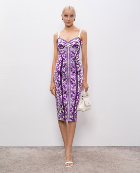Dolce&Gabbana White midi sheath dress with Majolica print F6TZGTFPIAP