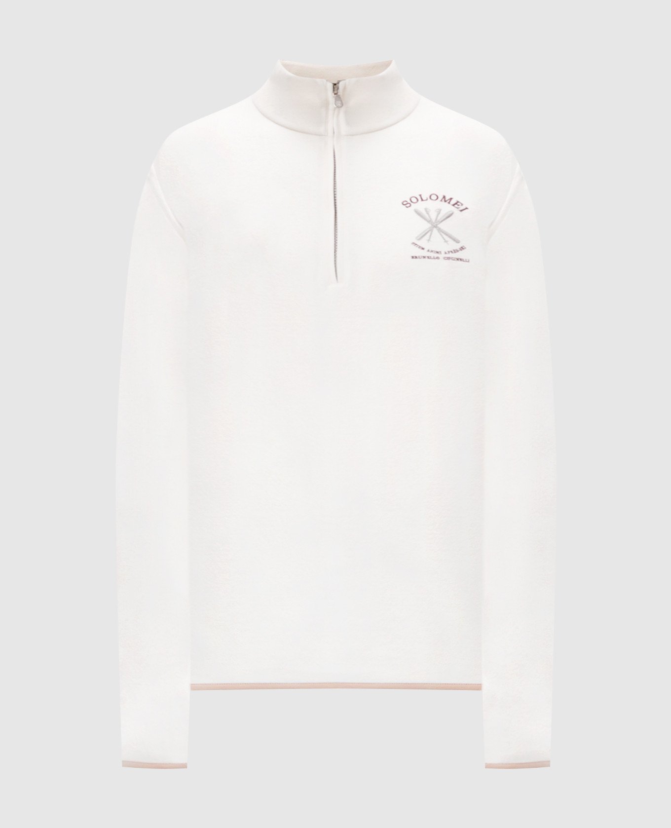 White cashmere sweater with logo embroidery brunello cucinelli