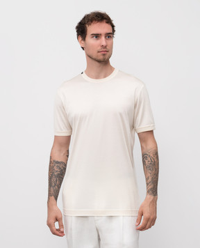 Dolce&Gabbana Beige silk T-shirt with logo G8ST1TFU75F