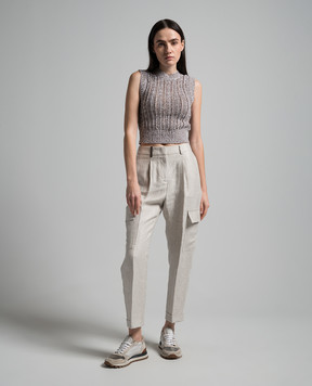 Peserico Gray linen cargo pants P0405502603