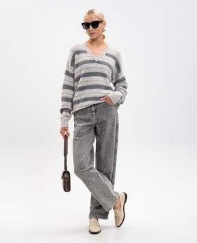Twinset Gray striped alpaca pullover 252TT3072