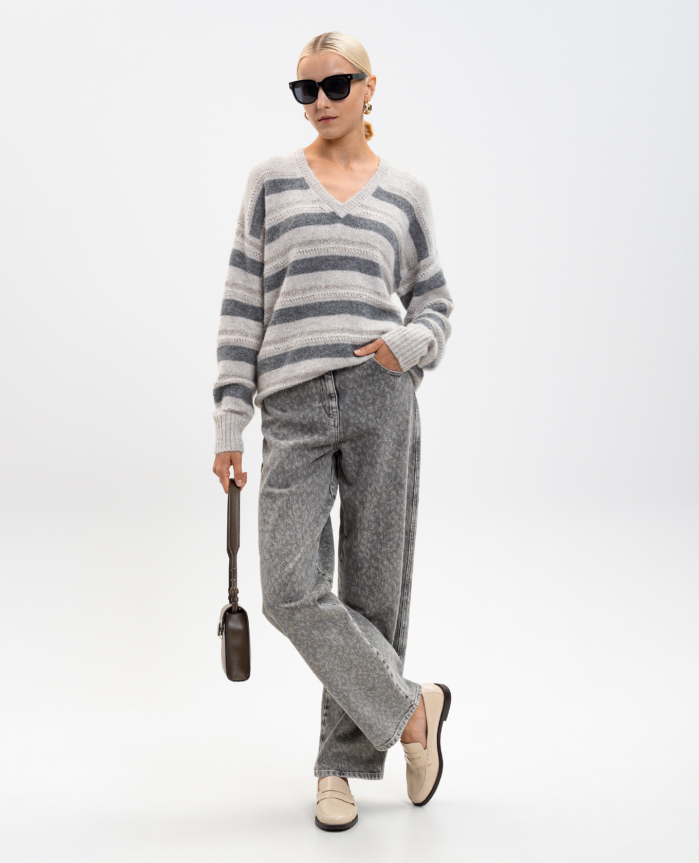 Gray striped alpaca pullover Twinset 2
