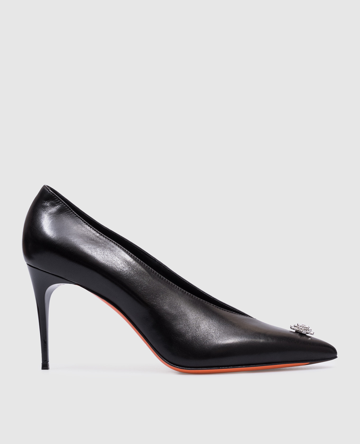 Sib black leather pumps with crystals santoni
