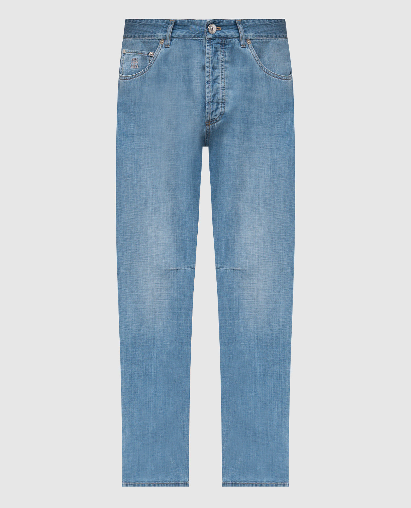 Blue jeans with embroidered logo emblem Brunello Cucinelli