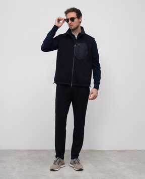 Sease West Blue Reversible Logo Wool Vest OV034TJ073