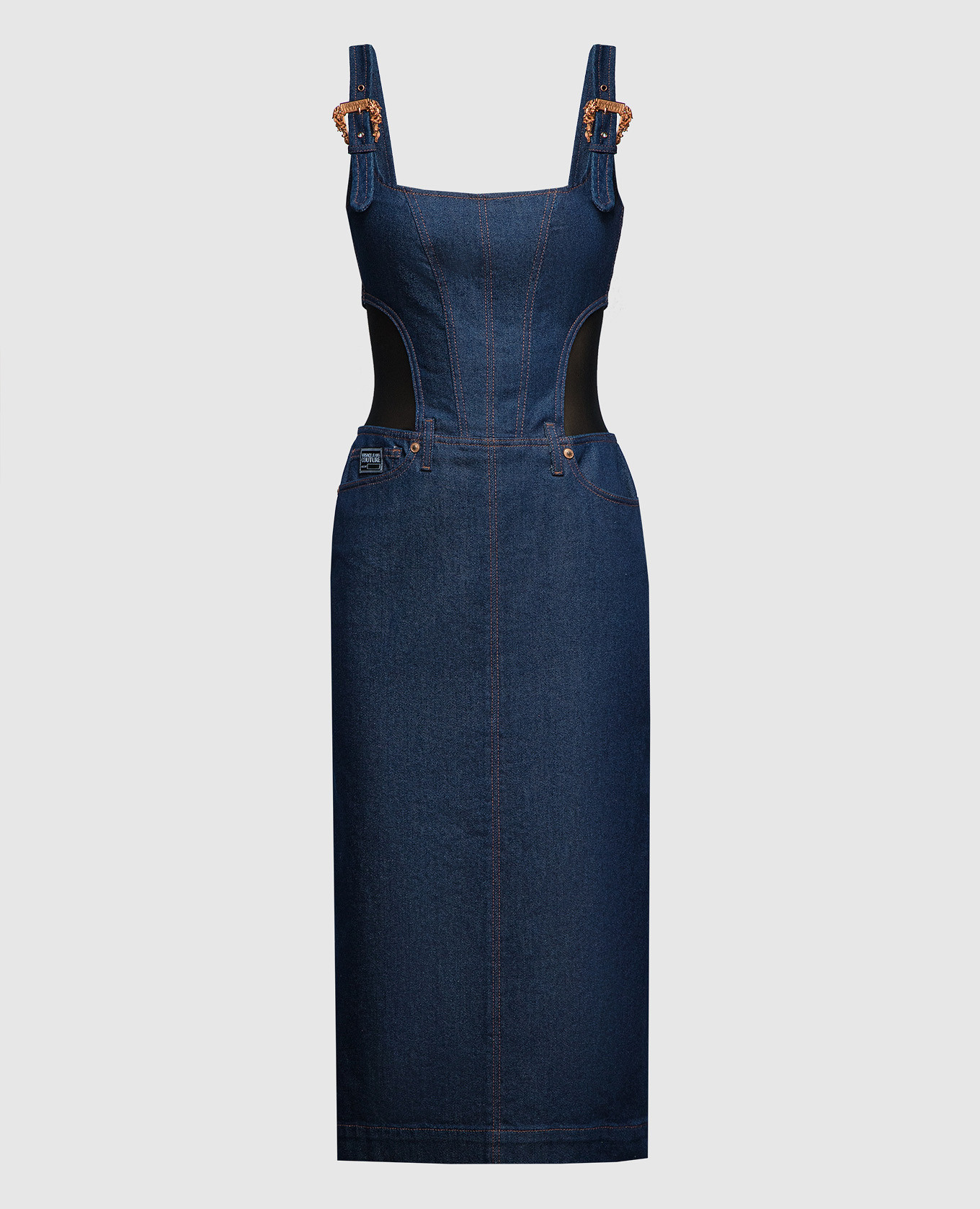 

Blue denim dress with baroque logo Versace Jeans Couture
