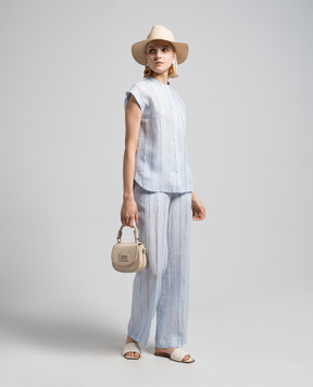 Peserico Blue striped linen pants P0423402519