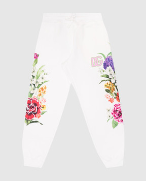 Dolce&Gabbana Kids' white floral print joggers with monogram logo L5JPD7II7GX812