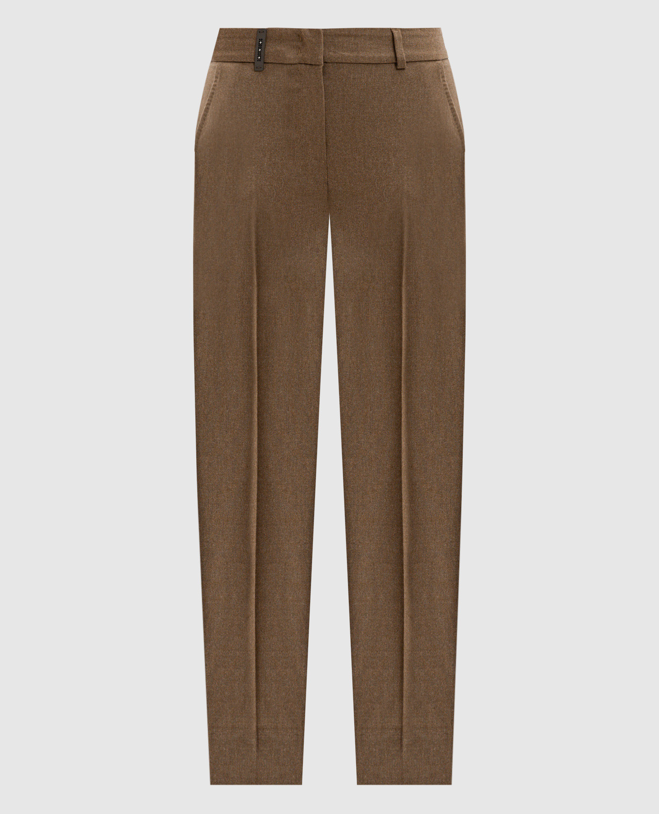Brown wool and cashmere trousers with a branded patch Peserico