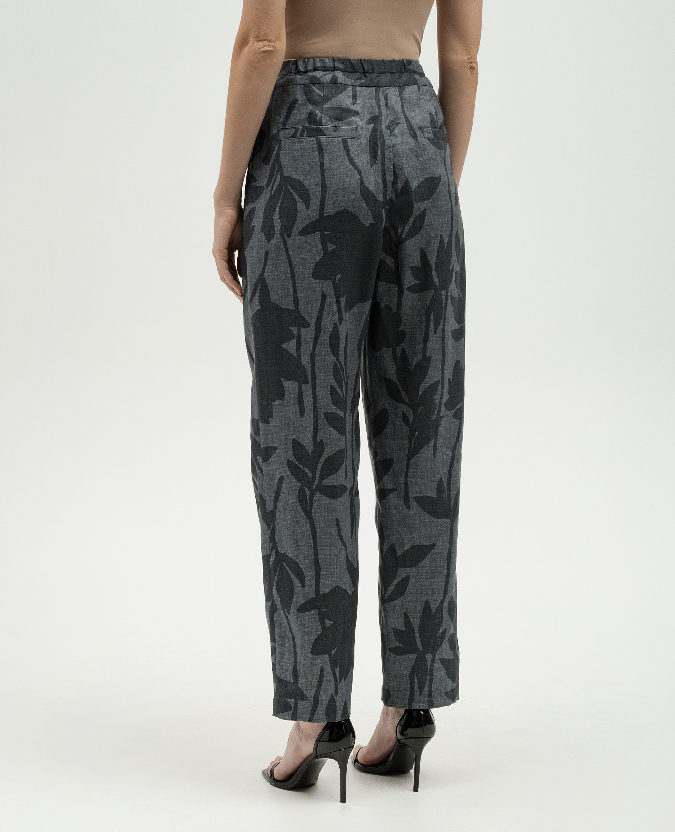 Gray linen pants in a floral print Brunello Cucinelli 4