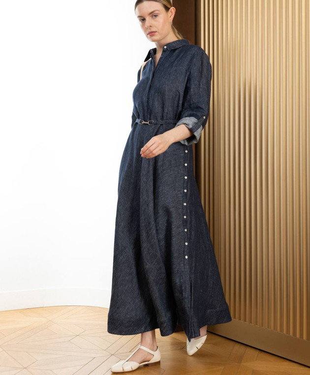 knee length dresses for ladies Alessia Strapless Maxi Dress in Cobalt Multi Linen Twill – Gabriela Hearst
