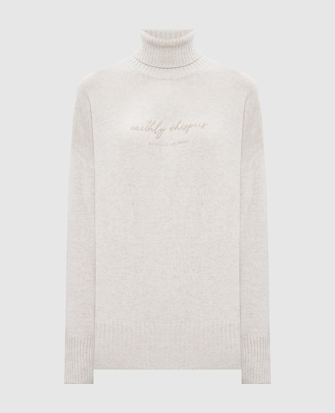 Gray sweater made of wool, cashmere and silk with an embroidered inscription brunello cucinelli