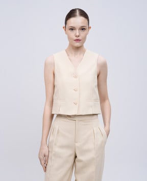 Twinset Beige linen vest with logo emblem 251TP2761
