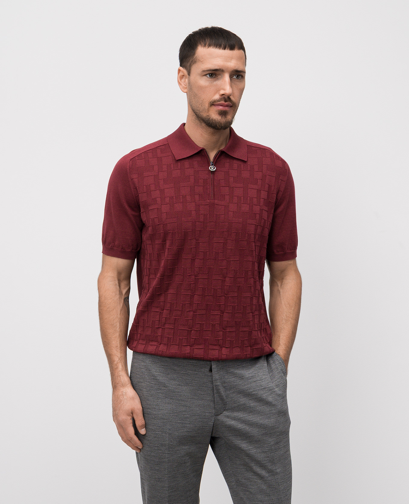 

Burgundy polo shirt with patterned silk Stefano Ricci