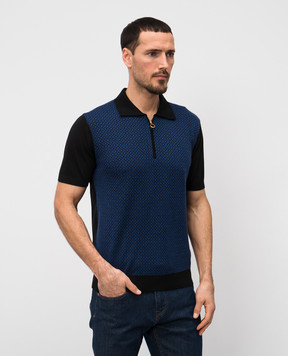 Stefano Ricci Black cashmere polo shirt with pattern W505013P31W25105