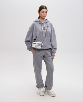 Off-White Gray melange hoodie with embroidery OWBB058S25FLE001