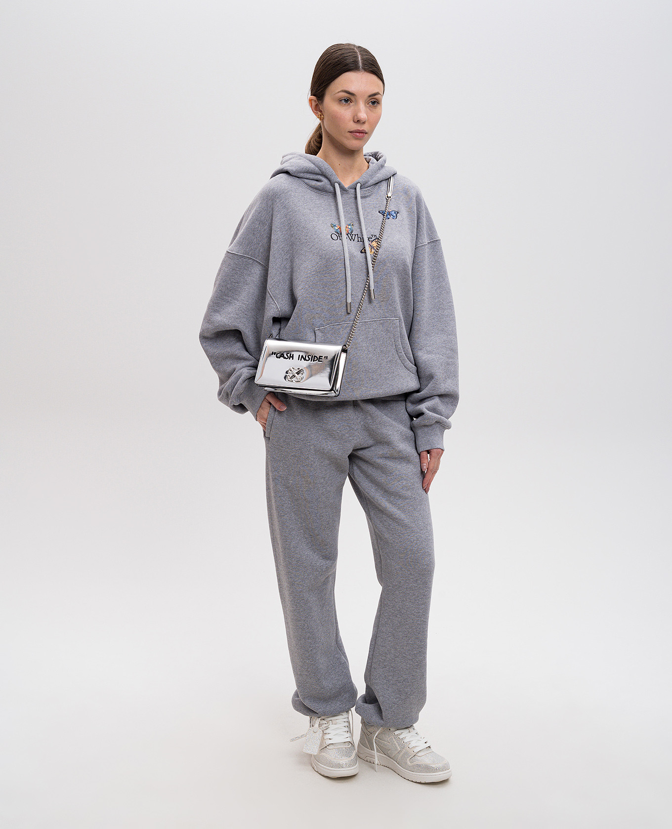 

Gray melange hoodie with embroidery Off-White, Grey
