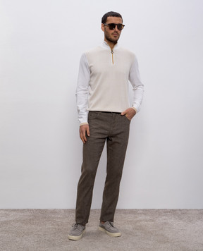 Stefano Ricci Brown linen pants with leather logo patch MFT51B0080T285PT