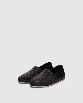 Stefano Ricci Black suede slip-ons with crystals UC001G2157SDVTS