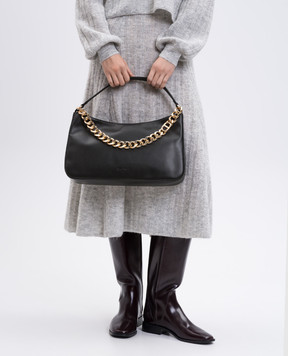 Twinset Liliane black leather hobo bag with logo 999TB7010
