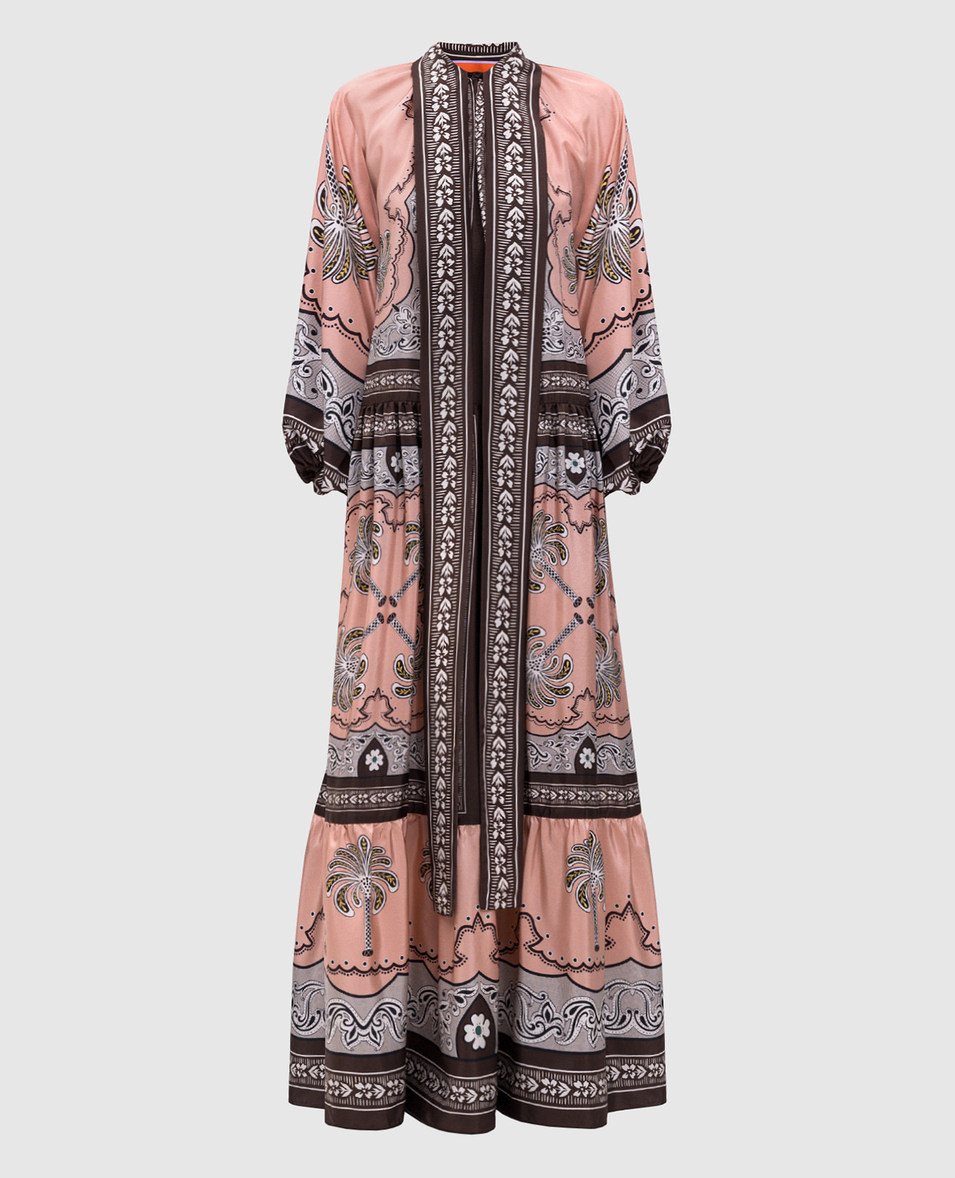 

Athena pink printed silk midi dress with ruffles La DoubleJ