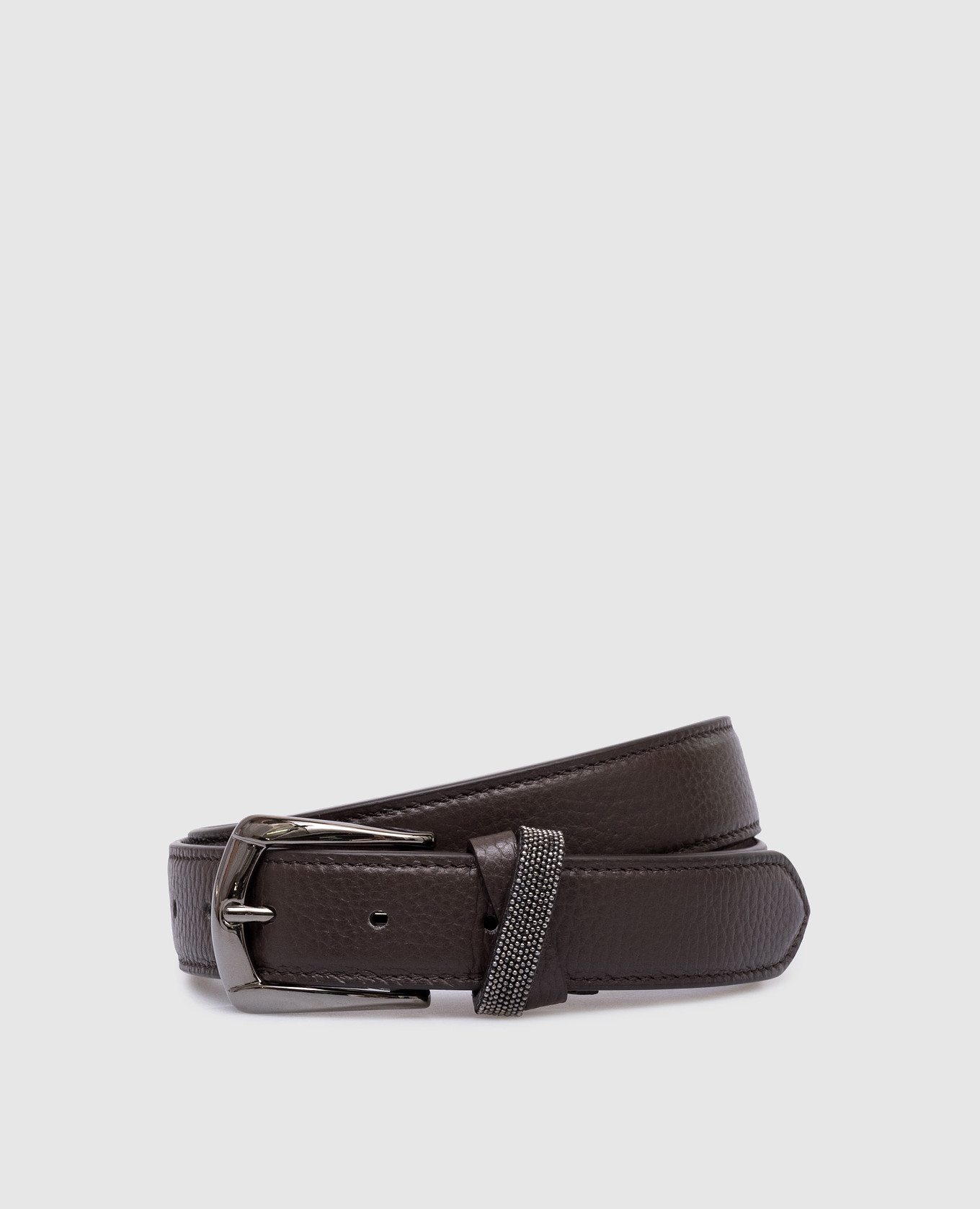 Brown leather belt with monil chain peserico