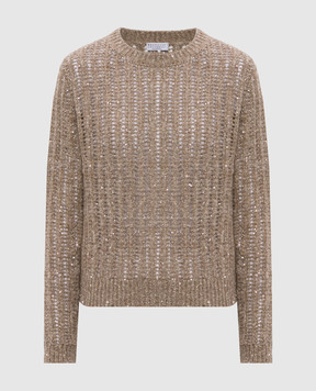 Brunello Cucinelli Brown wool and cashmere sweater with sequins MGN364310P