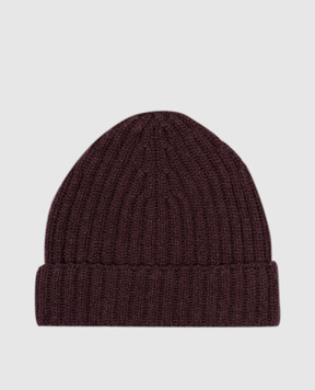 Agnona Brown cashmere beanie with leather logo patch MK080201K050L