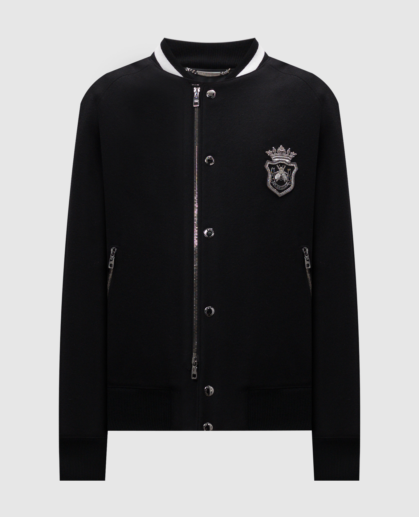 Black wool bomber jacket with logo appliqué dolce&gabbana
