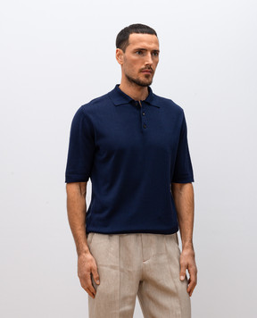 ISAIA Blue silk polo shirt with emblem MG8262Y0470