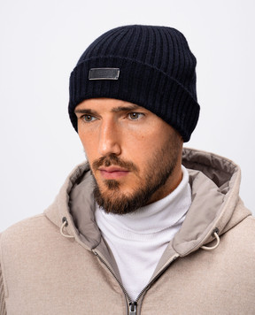 Agnona Blue ribbed cashmere cap with logo patch MK06U201K080H