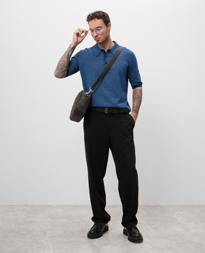 Bottega Veneta Blue polo shirt with patterned linen 809716V4VW0