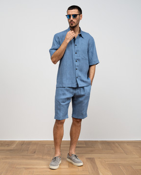 Cashmere&Whiskey Blue linen shirt with short sleeves 0335900195