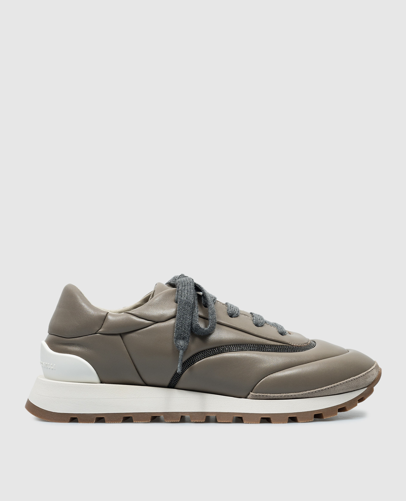Brown leather sneakers with monil chain brunello cucinelli
