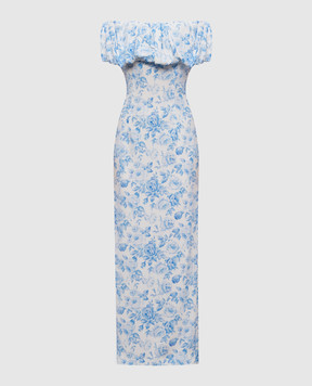 Rowen Rose White floral print midi dress DRSRR388WHTBLUEROSES