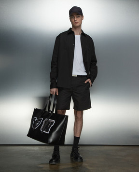 Off-White Black shirt with openwork logo embroidery OMGE040S24FAB004