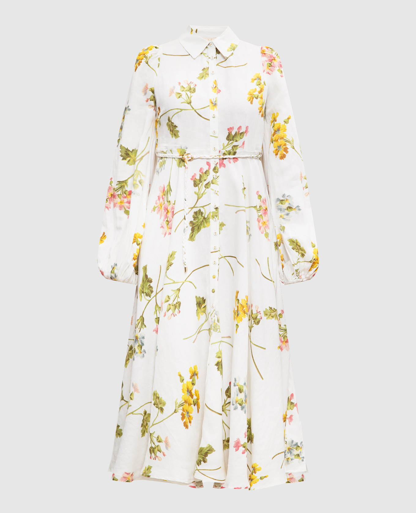 

White shirt dress with linen in a floral print byTimo