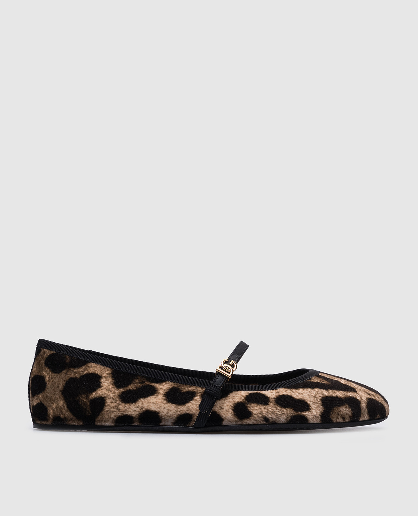 Brown velvet ballet flats in animal print Dolce&Gabbana