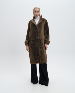 Yves Salomon Long khaki sheepskin coat 24WYM60411MESI