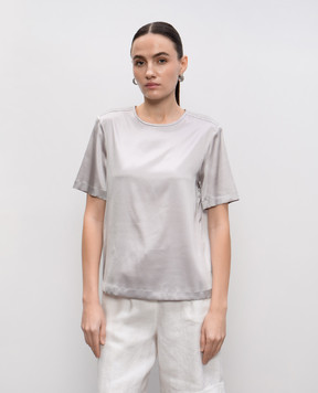Peserico Gray silk top with monil chain S0676002372