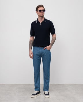 Cashmere&Whiskey BELLUNO blue pants with logo patch 771BELLUNO