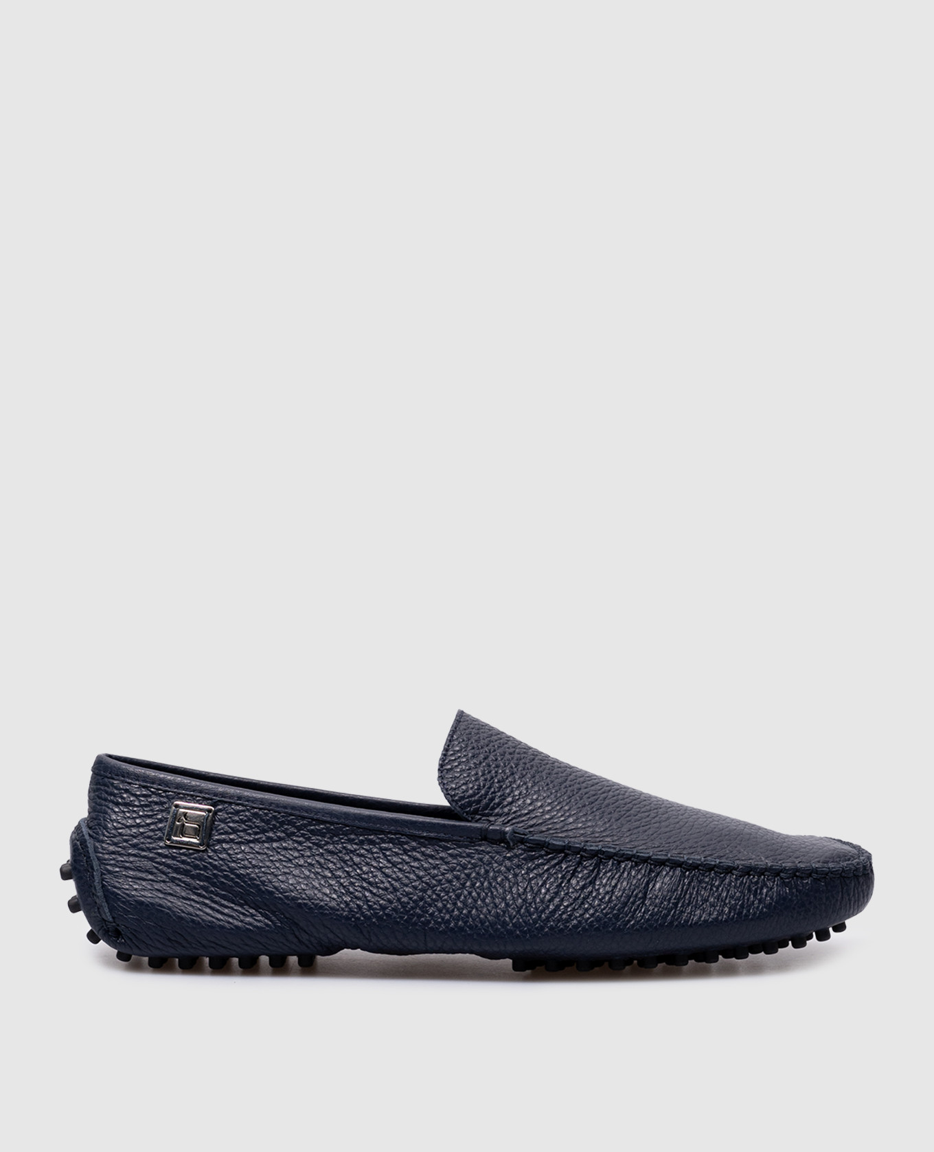 Blue leather moccasins with logo colombo