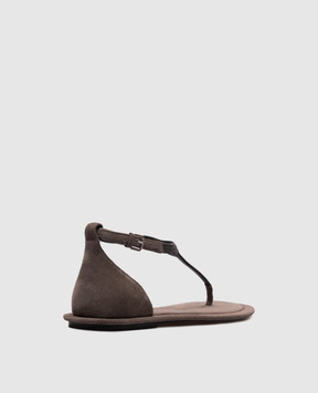 Brunello Cucinelli Gray suede sandals with monil chain MZSFC2892