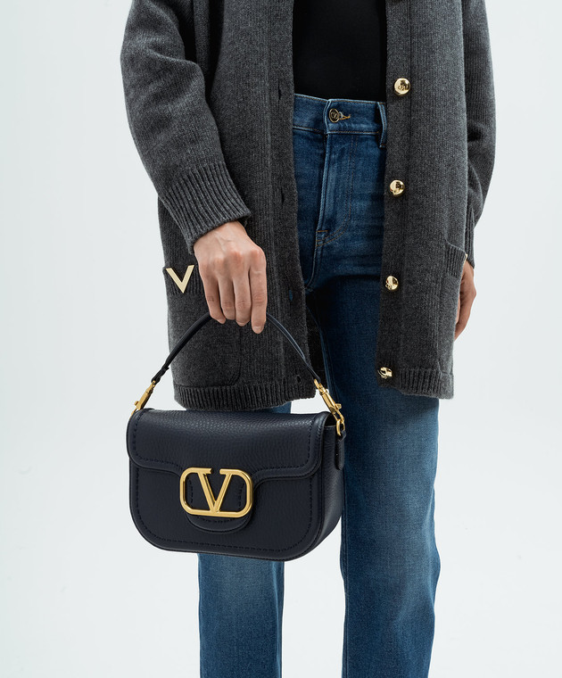 VALENTINO｜ (5W0B0N20 IMZ 0NO / 5W2B0N20 IMZ 0NO) Valentino - Blue LOCÒ leather messenger bag with metallic