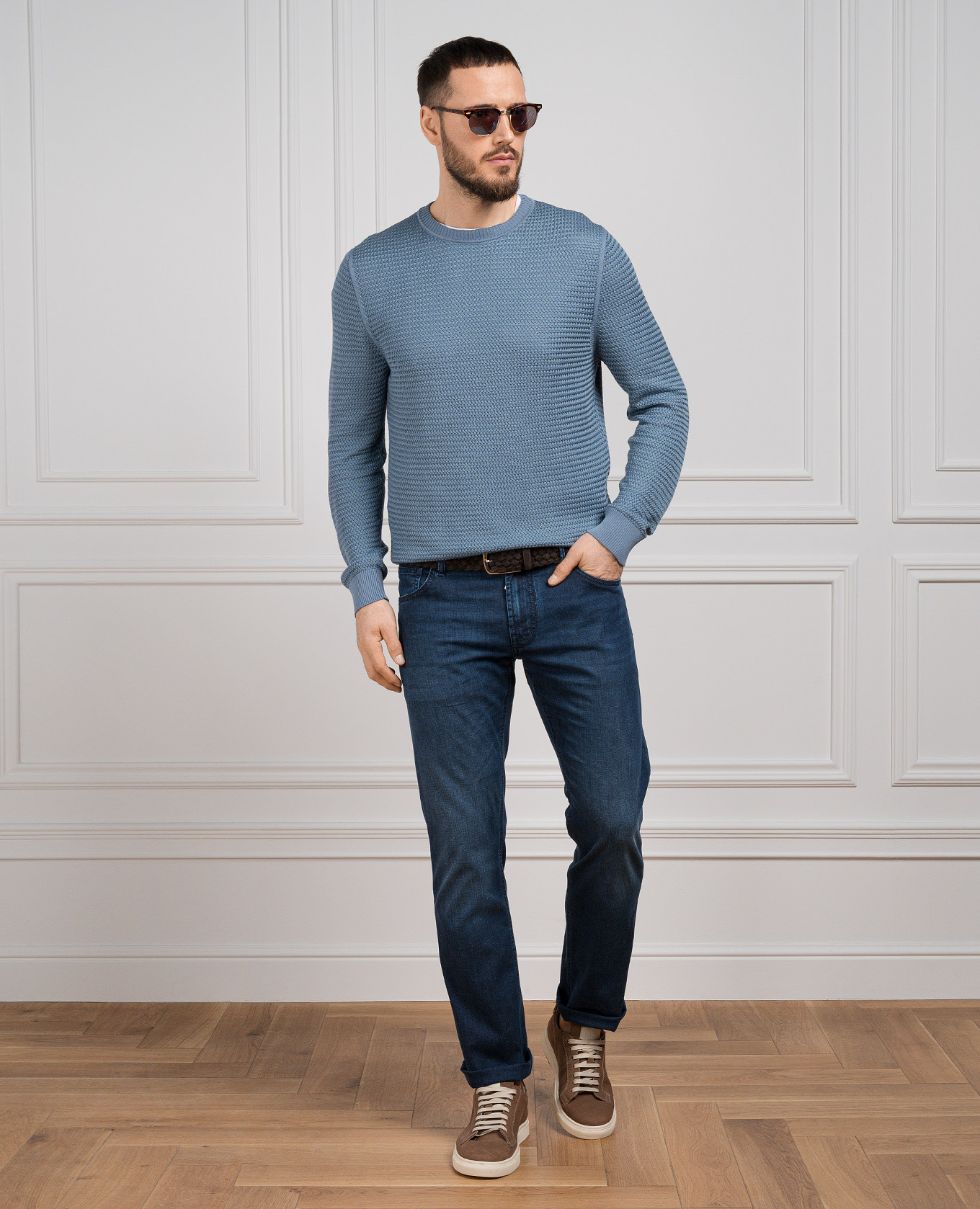 

Blue distressed jeans with logo Stefano Ricci