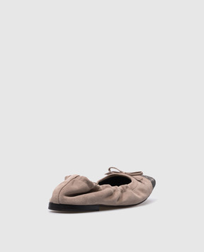Brunello Cucinelli Beige suede ballet flats with monil chain MZSFC2607